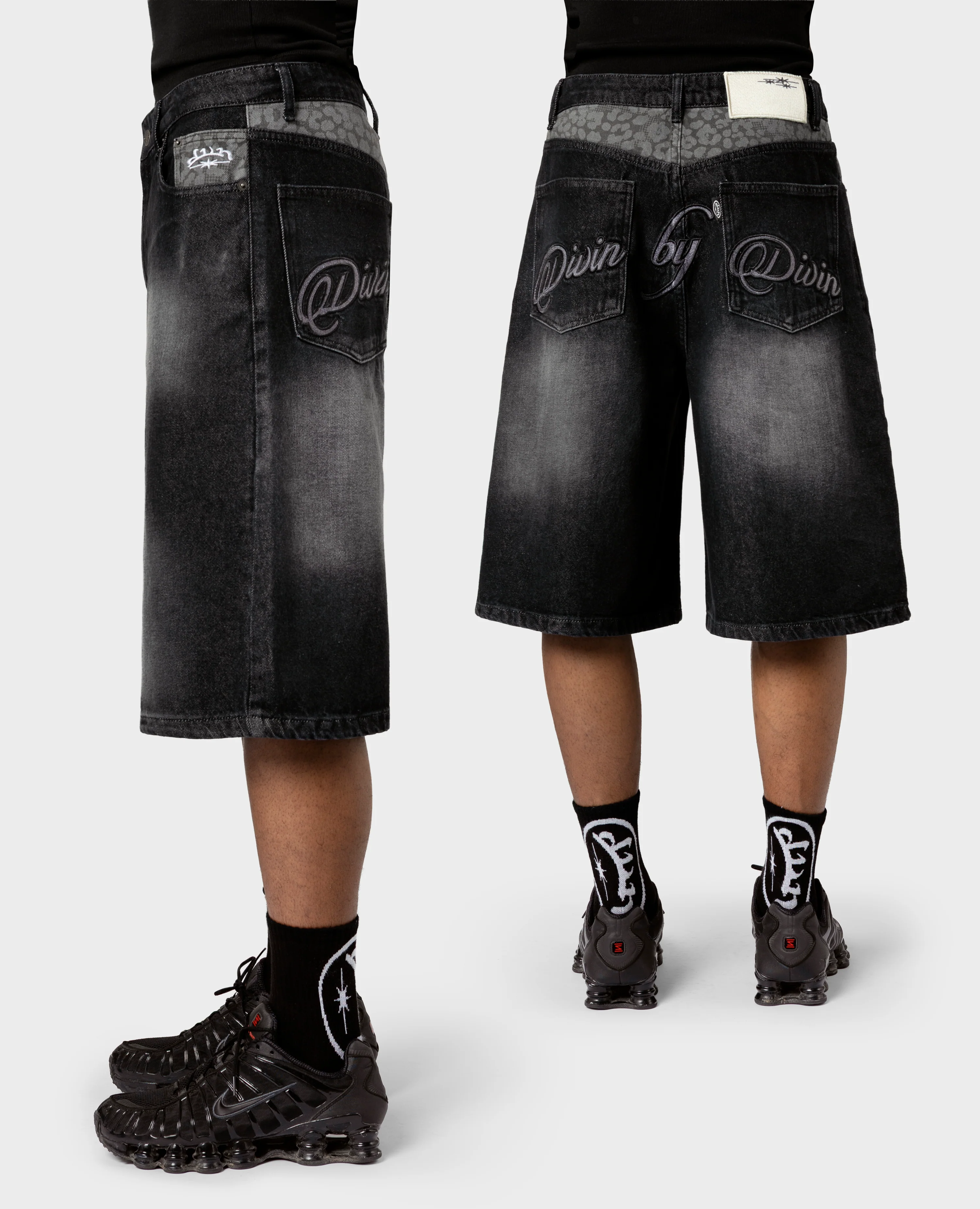 BLACK LEOPARD POCKET DENIM JORT - Image 6